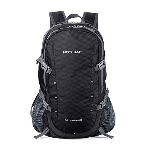 NODLAND Lightweight Backpack Travel 40L Foldable Water-Resistant Daypack, Hiking Outdoor Camping Rucksack for Men Women - color: Black, size: Medium 40L