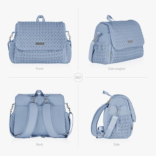 Hannah & Sophia Belle Convertible Baby Diaper Backpack & Bag in Moonmist Blue, Large Size, Dual Sided Water Resistant Changing Mat Included, Detachable Shoulder Straps, Easy To Use - color: Moonmist Blue