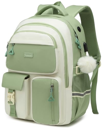 Backpack for Girls, School Bag for Middle High School Teen Girls College Bag for Women Bookbag, Mochilas Escolares para Niñas, Back to School Gifts, GreenWhite - color: Greenwhite, size: 15.6in
