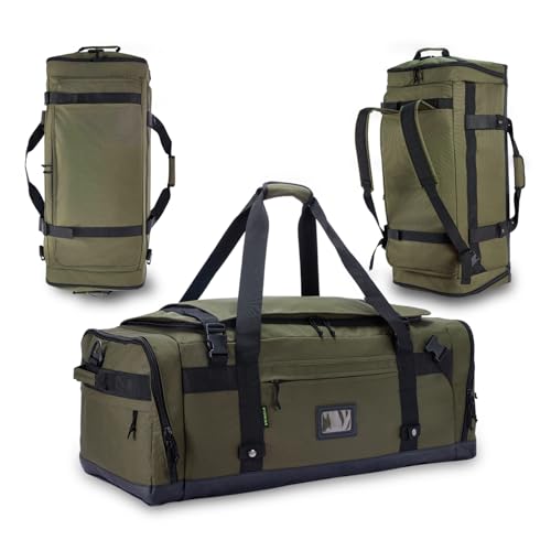Large Duffle Bag for Travel - Men & Women, Foldable Gym Duffle Backpack, Heavy Duty Tactical Military Canvas Duffel Bags, Extra Big Carry On with Shoe Pockets, Waterproof (80L/103L) - color: Army Green, size: L(103L)