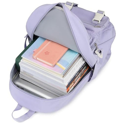 Laptop Backpack for Women College High Schoolbag Big Students Bookbags Large Multi pocket Travel Daypack Casual (Purple) - color: Purple