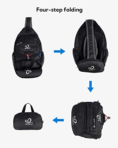 WATERFLY Packable Small Crossbody Sling Backpack Shoulder Chest Bag Daypack for Hiking Traveling - color: Black