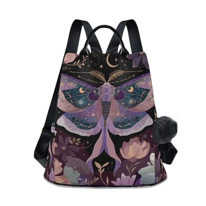 MNSRUU Goth Backpack Womens, Anti-Theft Womens Backpack Travel Handbags Shoulder Bag Mauve Moths Carry On Ladies Rucksack Fashion Casual Daypack, Hairball Pendant - color: Moths I18597