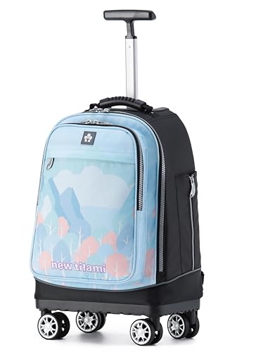 NEW TILAMI 19 Inch Rolling Backpack 360°rotating Universal Wheel, Large Organizer Compartments, Adjustable Handle, Carry on for School Students Business Travel, Pink Forest Cloud - color: Pink Forest Cloud