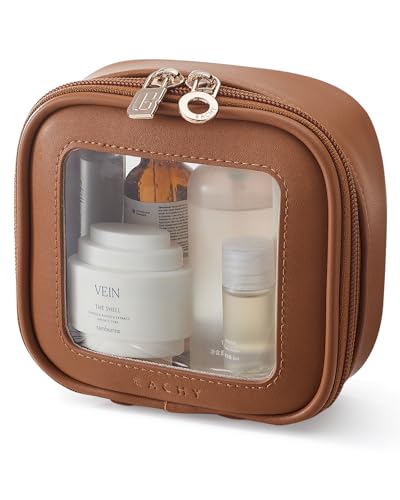 EACHY Clear Makeup Bag，Waterproof TSA Approved Toiletry Bag with Zipper for Women, Make Up Organizer and Skincare Pouch, Portable Car or Purse Bag for Travel Essentials - color: Brown, size: Mini