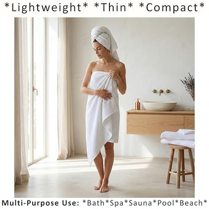PÜSKÜL 2-Piece White Waffle Bath Towels for Bathroom | Natural 100% Turkish Cotton Towel | Soft Absorbent Quick-Dry Lightweight 32x63 Extra Large Turkish Bath Sheet (White Bath Towels - Pack of 2) - color: White