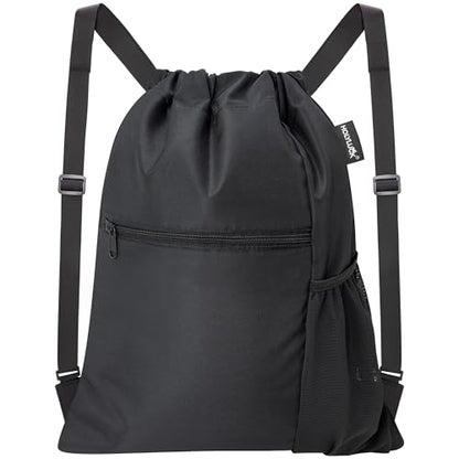 HOLYLUCK Men & Women Outdoor Sport Gym Sack Waterproof Drawstring Backpack Bag (Standard with width webbing, Black-1) - color: Black-1, style: Standard With Width Webbing