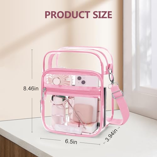 Blvornl Clear Crossbody Bag with Adjustable Shoulder Strap, Stadium Approved PVC Purse Bag, Messenger Bag - color: Pink, size: Small