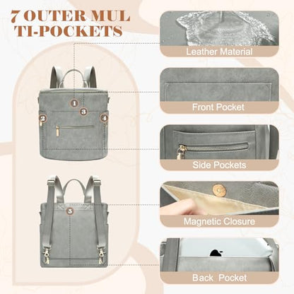 miss fong Diaper Bag Backpack Baby Diaper Bag, Large Leather Diaper Backpack with 16 Pockets Travel Bag with Diaper Changing Pad, Stroller Straps & 2 Insulated Pockets (Convertible,Premium Grey) - color: Premium Grey