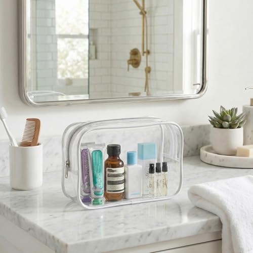 20 Packs Clear Makeup Bag, Bulk Makeup Bags Waterproof PVC Toiletry Bag with Zipper for Travel, Cosmetic Bags for Women Men, Clear Diaper Bag Organizer Pouches (White) - color: 20 white