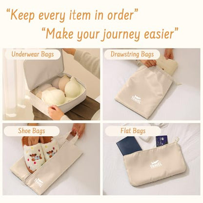 9 Set Packing Cubes for Travel Essentials - Lightweight Carry-On Luggage Organizer Bags with Shoe, Clothes & Laundry Bags for Airplane, Family & Business Travel, Beige - color: Beige