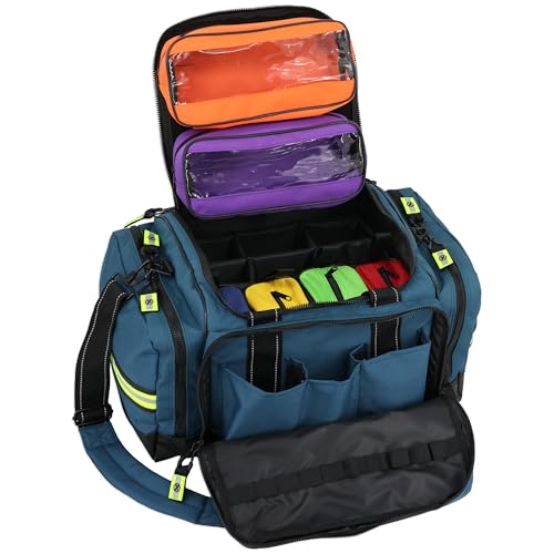 Lightning X LXMB35 EMT Trauma Bag – Large ALS Medical Bag with 6 Color-Coded Pouches, MOLLE Panel, Waterproof Bottom, Reflective EMS Gear for First Responders - color: Blue