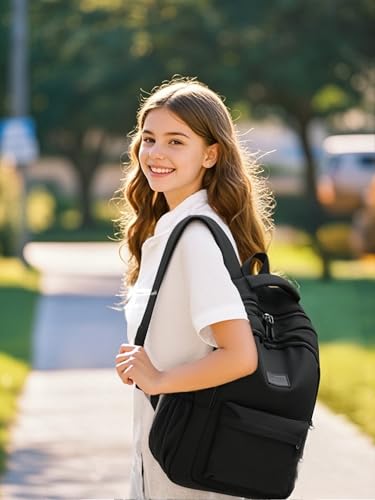 School Backpack for Teen Girls Cute Bookbag for High Middle School College Aesthetic Laptop Back Pack,Black - color: Black