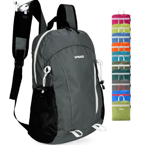 VPBAGE 15L Water-resistant Hiking Daypack, Small Backpack Travel Outdoor, Lightweight Day Pack with Tool Loops - color: A-dark Grey
