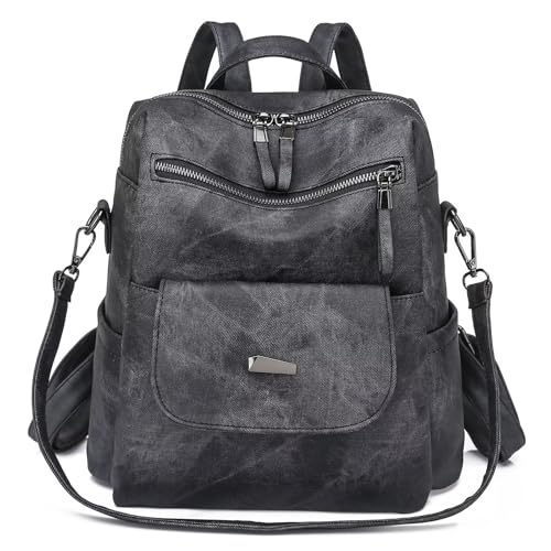WYFJNX PU Leather Backpack Purse for Women Fashion Multipurpose Design Handbag Ladies Shoulder Bags Travel Backpack Black - color: Black