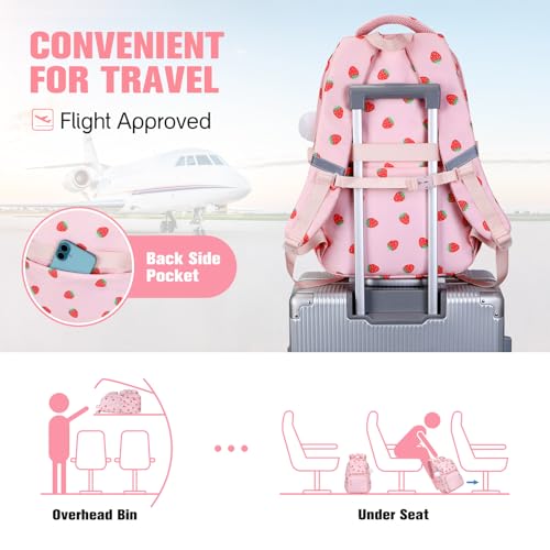 Bevalsa Backpack for Girls 3PCS Teen Girls Pink Backpack for School with Lunch Bag Pencil Case Cute Kids Laptop Backpacks Bookbag for Elementary Middle High School College Student (Strawberry) - color: Pink Strawberry