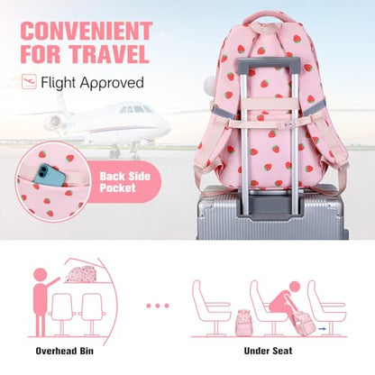 Bevalsa Backpack for Girls 3PCS Teen Girls Pink Backpack for School with Lunch Bag Pencil Case Cute Kids Laptop Backpacks Bookbag for Elementary Middle High School College Student (Strawberry) - color: Pink Strawberry