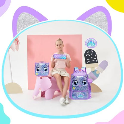 Backpacks for Girls School Bag Cute Girls Backpacks Ages 8-10 with Lunch Box Kids Bookbag Set Travel Backpack for Preschool Kindergarten Elementary Students Backpack to School Supplies - color: Mermaid