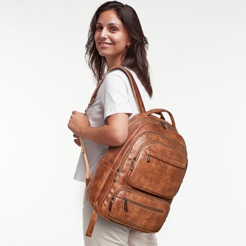 LATMAP Backpack For Women Men Vegan Leather Backpack Purse Shoulder Bookbag 16 15.6 15 Inch Laptop Bag Handbags For Travel Work College Large Brown - color: Brown