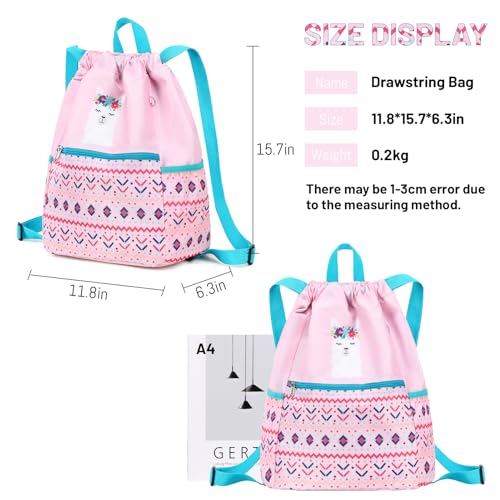 Drawstring Backpack Gym String Bag Drawstring Sackpack Sport Cinch Bag For Womens Girls Mens Alpaca Blue Pink - color: Alpaca Blue Pink