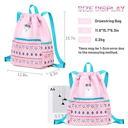 Drawstring Backpack Gym String Bag Drawstring Sackpack Sport Cinch Bag For Womens Girls Mens Alpaca Blue Pink - color: Alpaca Blue Pink