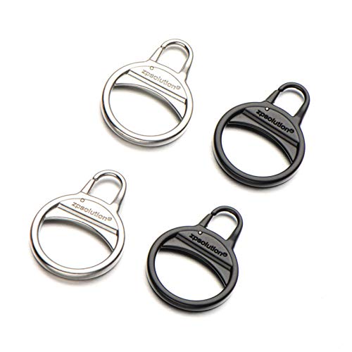 Zpsolution Ring Zipper Pull Replacement | Perfect for Arthritis or Limited Hand Dexterity, Zipper Tab Repair, For Boots Jackets Coats Shoes - color: 2 black and 2 sliver