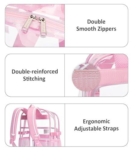 abshoo Big Heavy Duty Clear Backpack for School Girls Boys Transparent Bookbag for Middle High School (Pink) - color: Pink