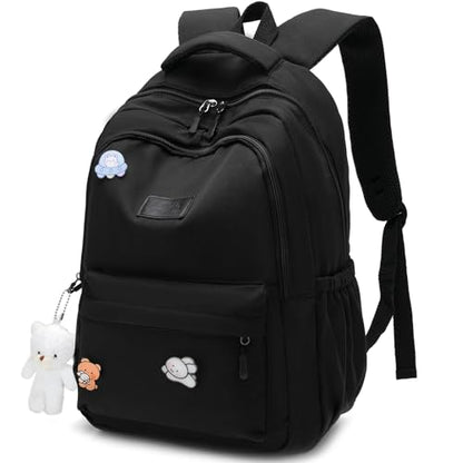 School Backpack for Teen Girls Cute Bookbag for High Middle School College Aesthetic Laptop Back Pack,Black - color: Black