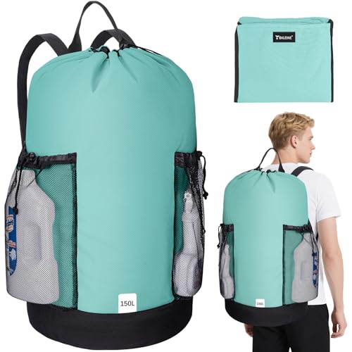 BALEINE 150L Laundry Bag Backpack, 900D Oxford Fabric Large Travel Laundry Bags with Shoulder Straps and 2 Mesh Pockets for College Dorm, Apartment, Laundromat (Sky Blue, 150L) - color: Sky Blue, size: 150L