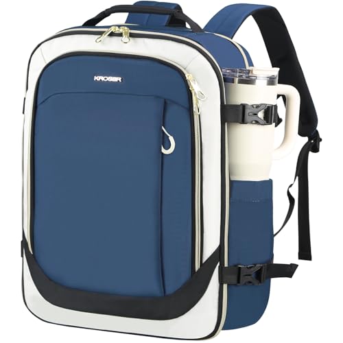 KROSER Laptop Backpack Large Computer Backpack Fits up to 17 Inch Laptop Water-Repellent 40L Travel Backpack Casual Daypack for Business/College/Women/Men-Beige/Haze Blue/Black - color: Beige/Haze Blue/Black