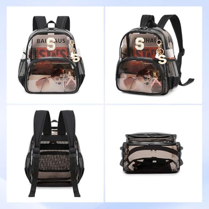 PIG PIG GIRL Clear Backpacks for Stadium Events Approved 12×6×12 Clear Bookbag for Women Mini Transparent Letter Back Pack, Semi-black, Letter-S - color: Semi Black, style: S