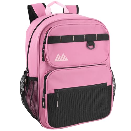 Summit Ridge Travel Backpack for Men and Women, Spacious Work Daypack with Water Bottle Pockets (Pink) - color: Pink