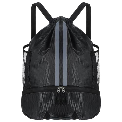 Drawstring Gym Bag with Shoe Compartment and Side Mesh Pockets, Waterproof Sports Drawstring Backpack, Wet and Dry Separation String Backpack for Women Men, Suitable for Fitness, Swimming, Football