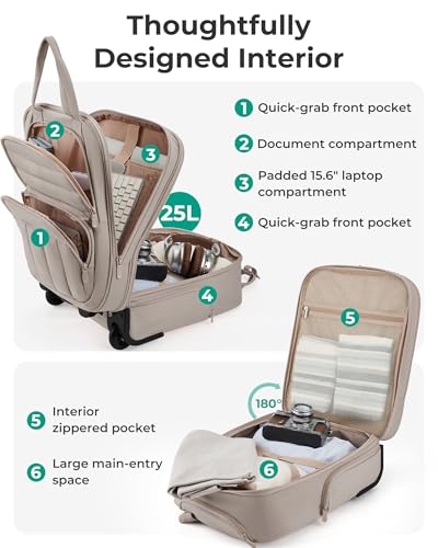BAGSMART 16 inch Small Underseat Carry on Luggage, Suitcase with Wheels - color: Brown