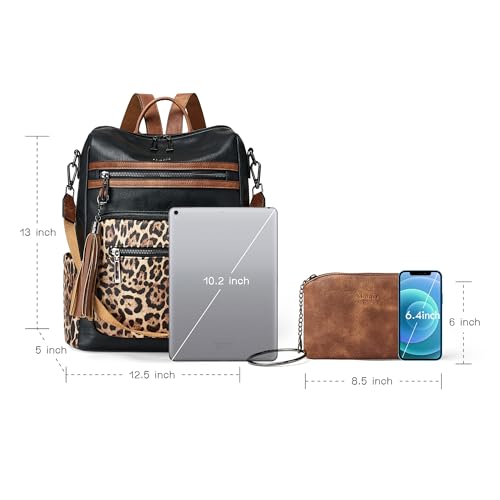 Shrrie Backpack Purse for Women Leather Backpack Fashion Designer Travel Backpack Convertible Shoulder Bag - color: 1-6 Black With Leopard