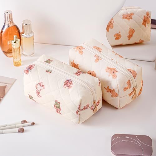 Cute Floral Makeup Bag Small Cotton Quilted Cosmetic Bag, Aesthetic Essential Bag Emergency Bag Gift for Women Girls Travel Accessories (Dog) - color: Dog