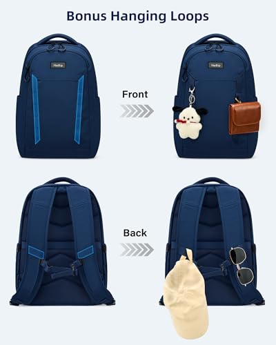 HanTrip Travel Laptop Backpack Carry On, 18 Inch Large Work Backpack School Book Bags, Light Water Resistant Backpacks for Women Men with Luggage Strap Water Bottle Pocket Chest Strap, Navy Blue - color: Navy Blue-1