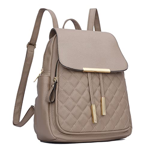 KKXIU Quilted Trendy Leather Backpack Purse for Women and Ladies Shoulder Travel Daypacks Bags (Khaki) - color: Khaki, style: Backpack