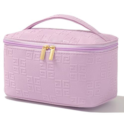 Meiyuuo Makeup Bag Large Cosmetic Bags for Women Girls Cute Travel Zipper Pouch Toiletry Organizer for Beauty Essentials Waterproof (Light Purple) - color: Embossing Purple