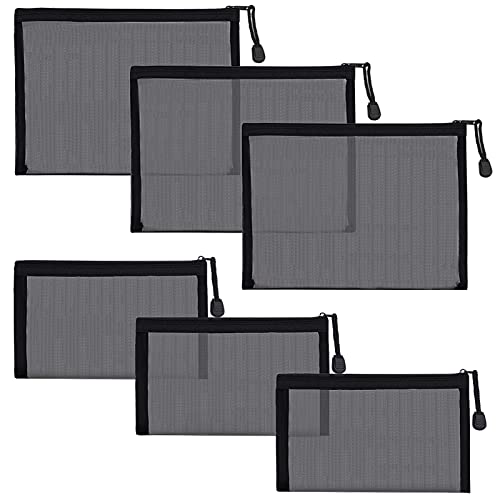 6 Pack Mesh Cosmetic Bags, Nylon Makeup Pouches with Zipper for Home Office Purse Diaper Bag (Black) - color: Black(2size)