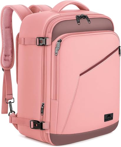 MATEIN Pink Travel Backpack for Women, 40L Water Resistant Carry on Backpack Flight Approved with Chest Strap, Large Travelling Bag for Womens, Cute Casual Daypack for Overnight, Outdoors - color: Pink Grey, size: X-Large
