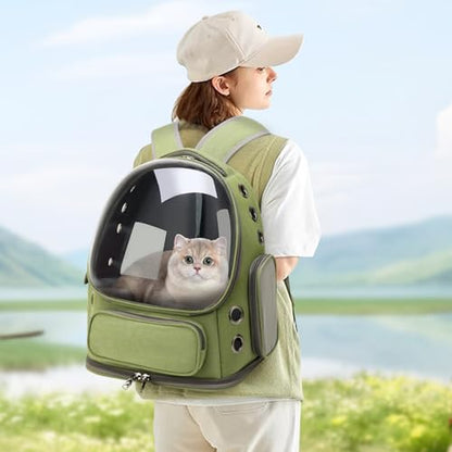 Cat Backpack Carrier for Cats and Small Dogs, Breathable Cat Bubble Backpack, Airline Approved Pet Travel Carrier for Hiking Camping Outdoor(Green) - color: Green