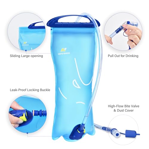 N NEVO RHINO Hydration Bladder 2L-3L,Water Reservoir for Hiking Backpack Leak Proof Water Storage Bladder,BPA-Free Water Pouch Hydration Pack for Camping Cycling Running - color: 2L-with clean kit-blue