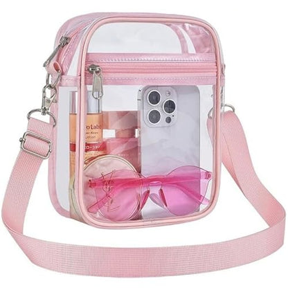 Clear Stadium Bag, Clear Purse for Sport Events and Concerts, Transparent Messenger Clear Crossbody Bag for Women - color: Pink