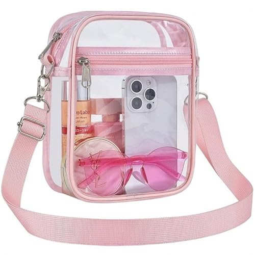 Clear Stadium Bag, Clear Purse for Sport Events and Concerts, Transparent Messenger Clear Crossbody Bag for Women - color: Pink