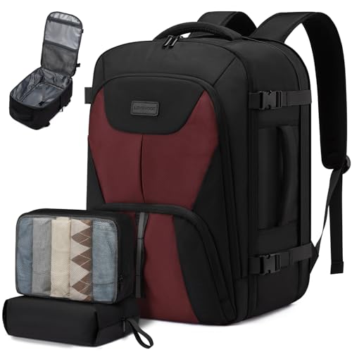 LOVEVOOK Travel Carry on Backpack for Men Women,Expandable 40L Extra Large Travel Laptop Backpack,Water Resistant Durable TSA Airline Approved Business College Carry on Bag Fit 17 Inch Computer,3 Pcs - color: Black-red, size: 40L-3Pcs
