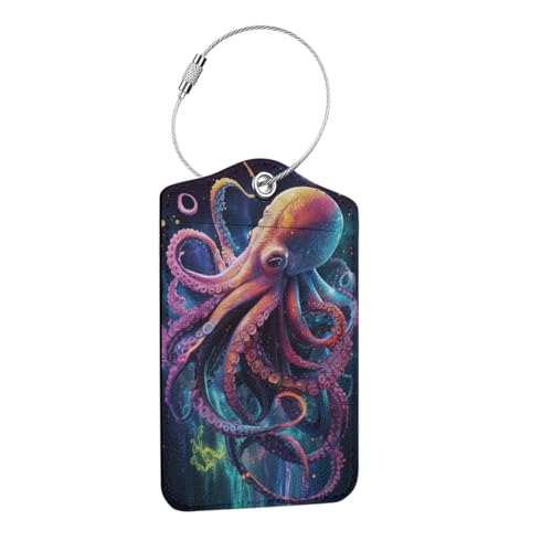 Octopus Luggage Tag, Suitcase Tags with Privacy Flap and Metal Loop, Luggage Tags for Suitcases, Identifiers Travel Essentials Bag Tag, Octopus Gifts for Women Girls Mom Friends - color: Multicolored 1685