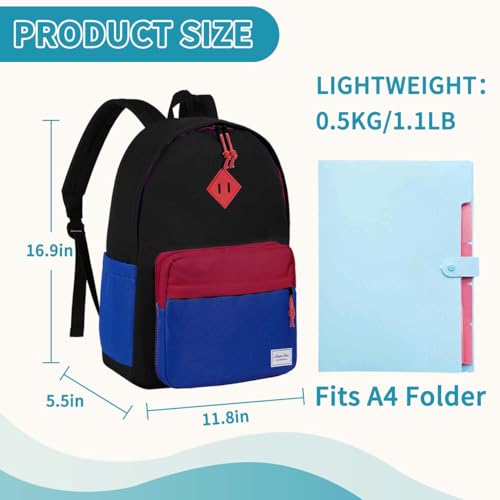 Chase Chic Kids Backpack for Girls - 17 inch School Backpacks for Toddler Fits 6 to 12 Years Old - Lightweight Water Resistant Preschool Bookbag for Travel Daycare (Black Blue) - color: Black&blue