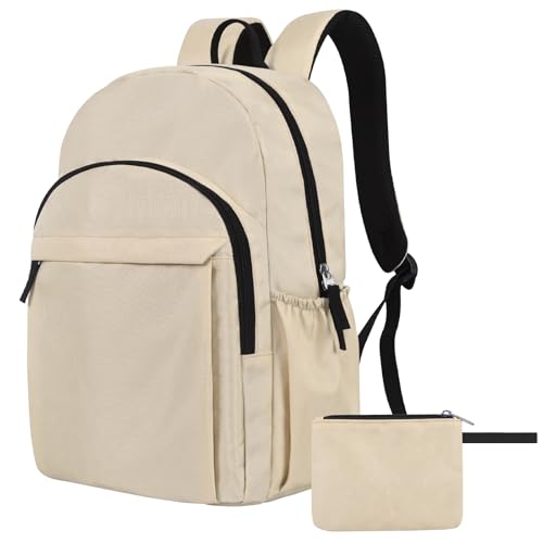 Mefawi Basic Backpack for School, Water Resistant Bookbag for Girls, Travel Laptop Backpack, Work Backpack for Women, Backpack for College Students, Bookbag for High, Middle School - color: Beige