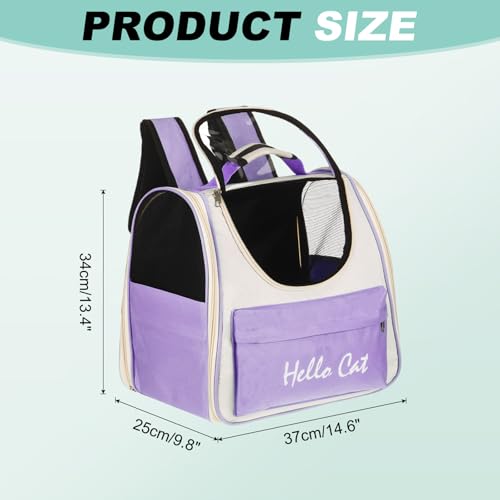 Cat Backpack Carrier, Large Space & Breathable, Ventilated Mesh Design Pet Backpack for Cats or Small Dogs, Intended for Hiking/Camping/Traveling (Purple, 14.6"x9.8"x13.4") - color: Purple
